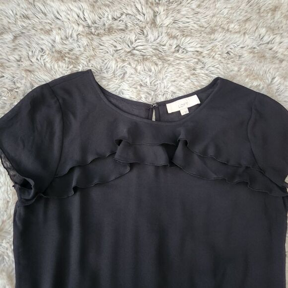Ann Taylor LOFT Short Sleeve Sheer Blouse Ruffle at Bust Women's Size Medium - Picture 3 of 9
